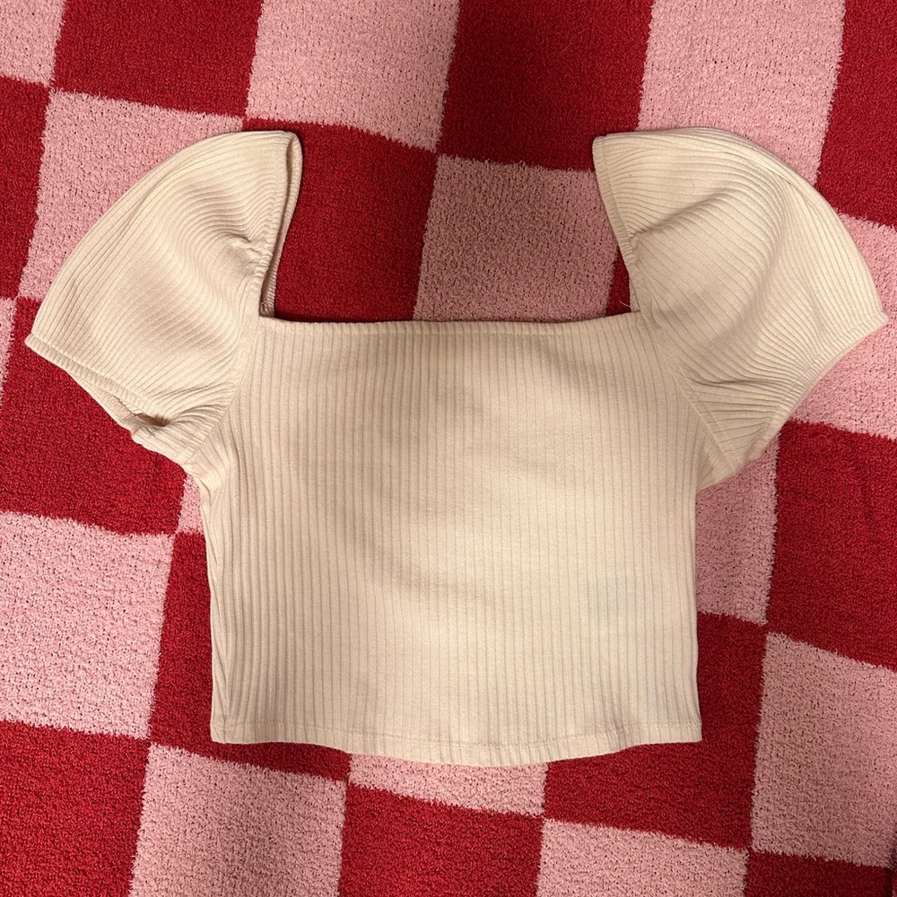 H&M cream beige square neck top